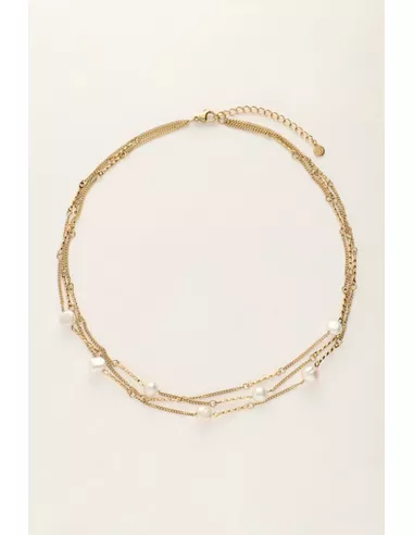 My Jewellery - Valentijn ketting 3 kettinkjes & parels goud