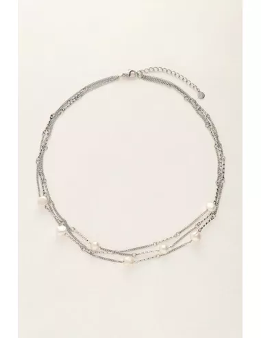 My Jewellery - Valentijn ketting 3 kettinkjes & parels zilver