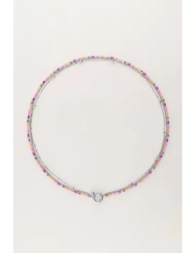 My Jewellery - Driedubbele ketting met oranje & roze kralen zilver