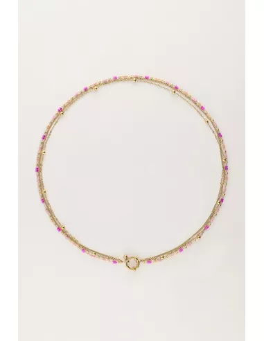 My Jewellery - Driedubbele ketting met roze kralen goud