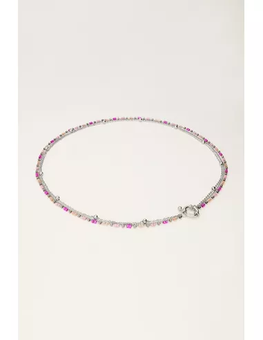 My Jewellery - Driedubbele ketting met roze kralen zilver