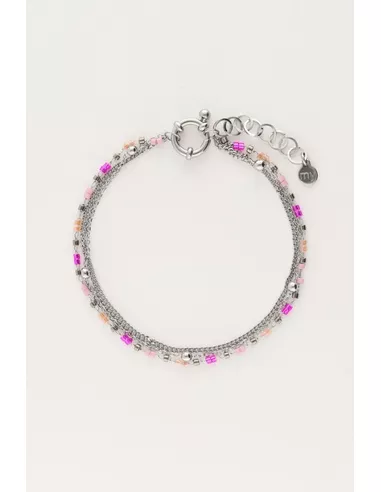 My Jewellery - Driedubbele armband met roze kralen zilver