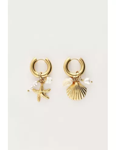 My Jewellery - Ocean oorringen met schelp en zeester goud