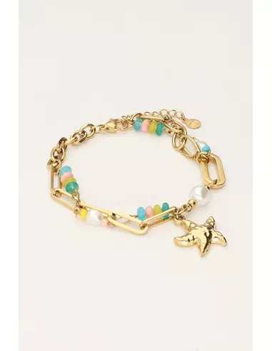 My Jewellery - Ocean armband met multikleur kraaltjes & zeester goud