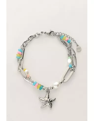 My Jewellery - Ocean armband met multikleur kraaltjes & zeester zilver