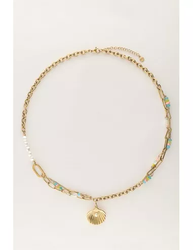 My Jewellery - Ocean schakelketting met schelp & multikleur kraaltjes goud